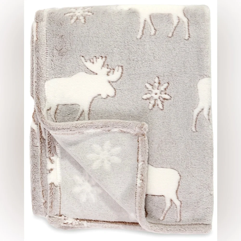 Mainstay Printed Textured Plush Throw 50’ x 60’ Moose